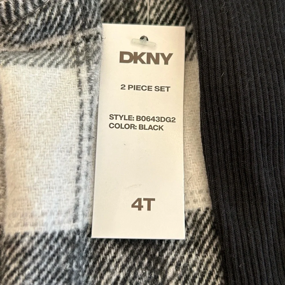 DKNY 4T 2 Piece Set Flannel Plaid Button-Down Shirt & Leggings  NEW